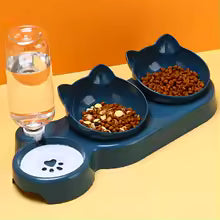 3-in-1 tilted pet bowl with water feeder, gravity bottle, neck protection.