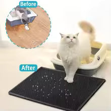 Double-layer waterproof cat litter mat, non-slip, washable, traps litter effectively.