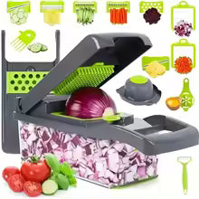 16-in-1 kitchen slicer chops vegetables, fruits, onions, potatoes easily.