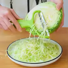Cabbage slicer shreds vegetables like potato, carrot, cucumber, melon easily.